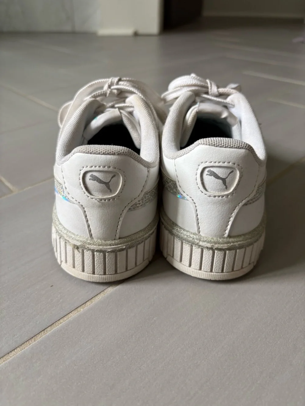 Puma Kids White Sneakers with Iridescent Side Stripe